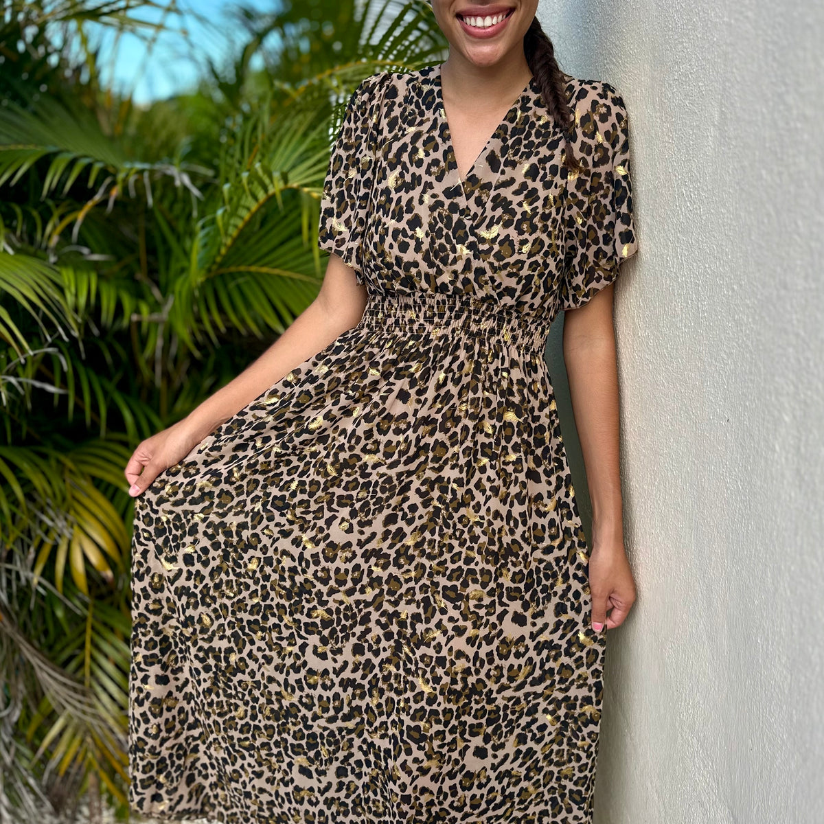 Robe longue femme noire leopard sans manches
