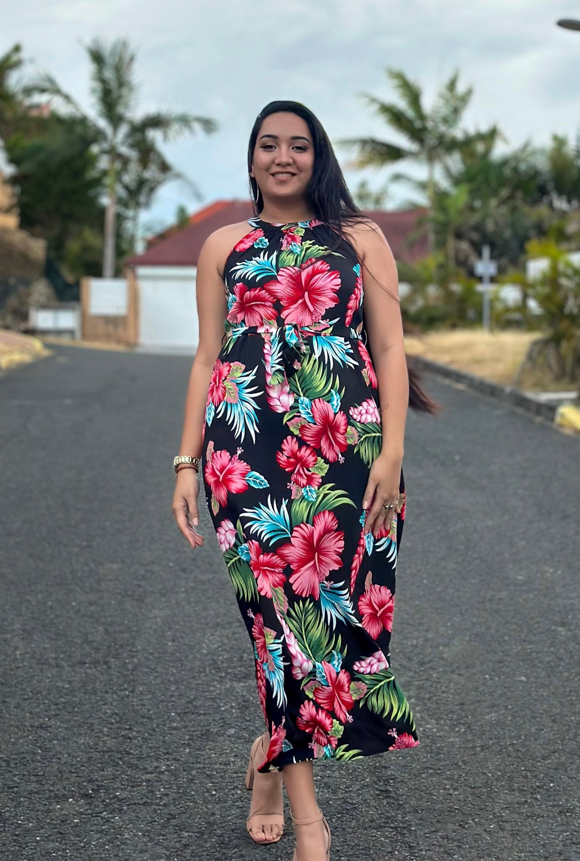 Robe Longue Tropicale Noir Glam K