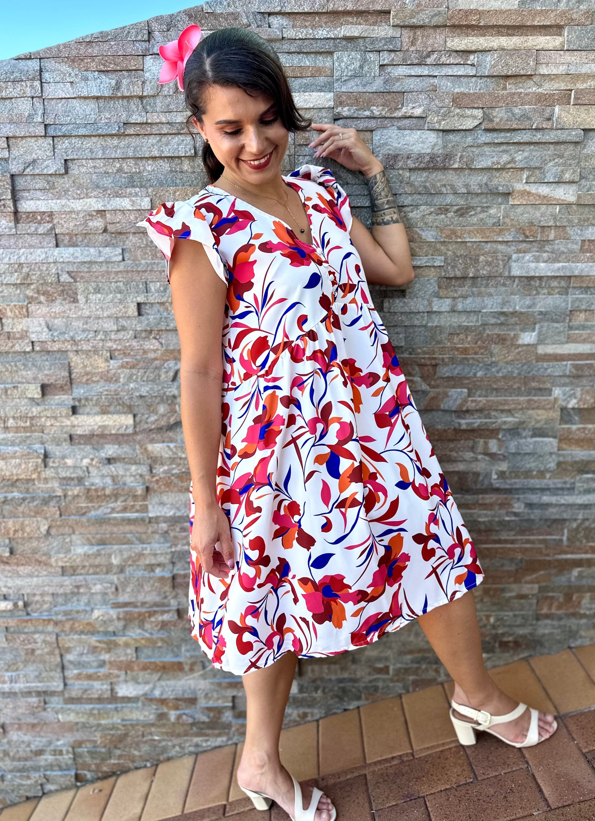 Robe Courte Fleurie Rouge – Glam&K