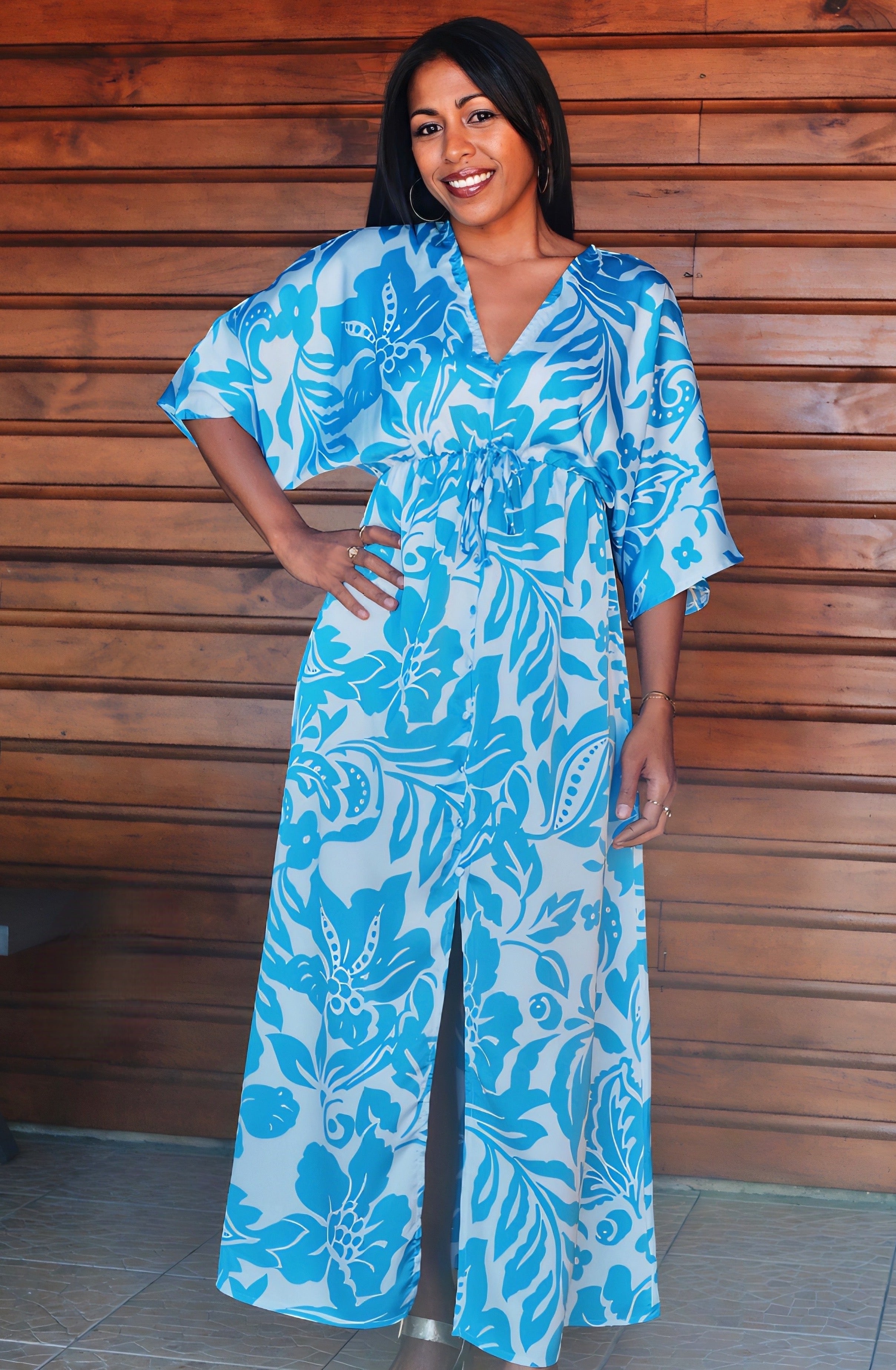 Robe longue bleue fleurie best sale