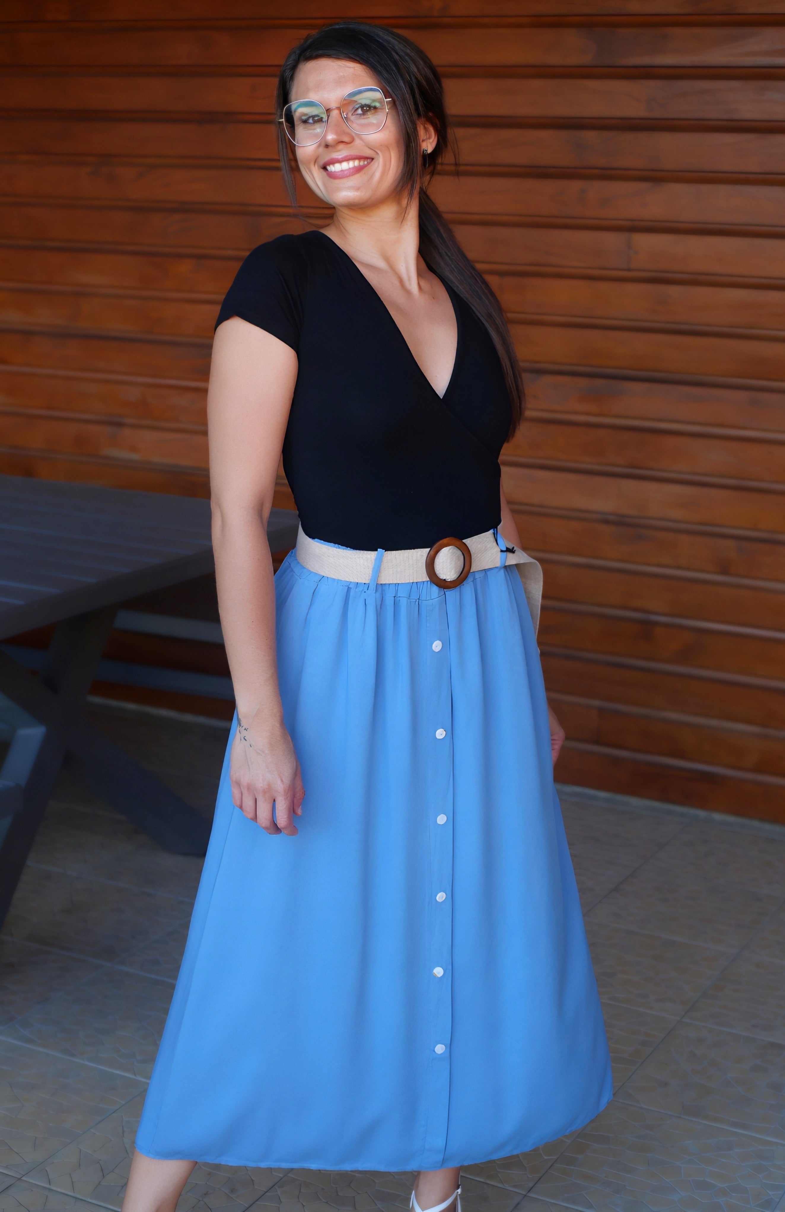 Jupe Longue Unie Bleu Glam K